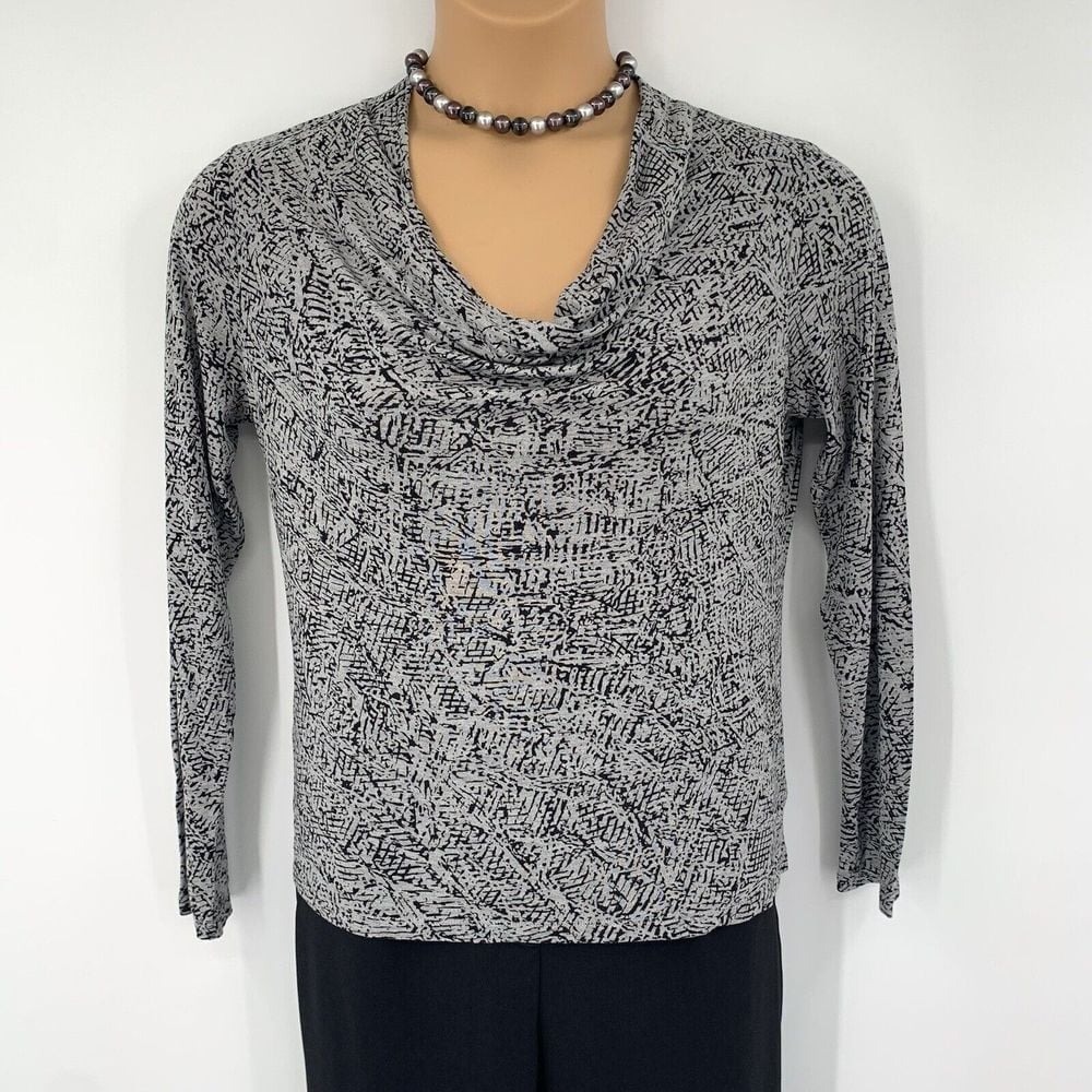 Liz Claiborne Black & Gray Stretch Scoop Neck‎ Women's Blouse Size Medium